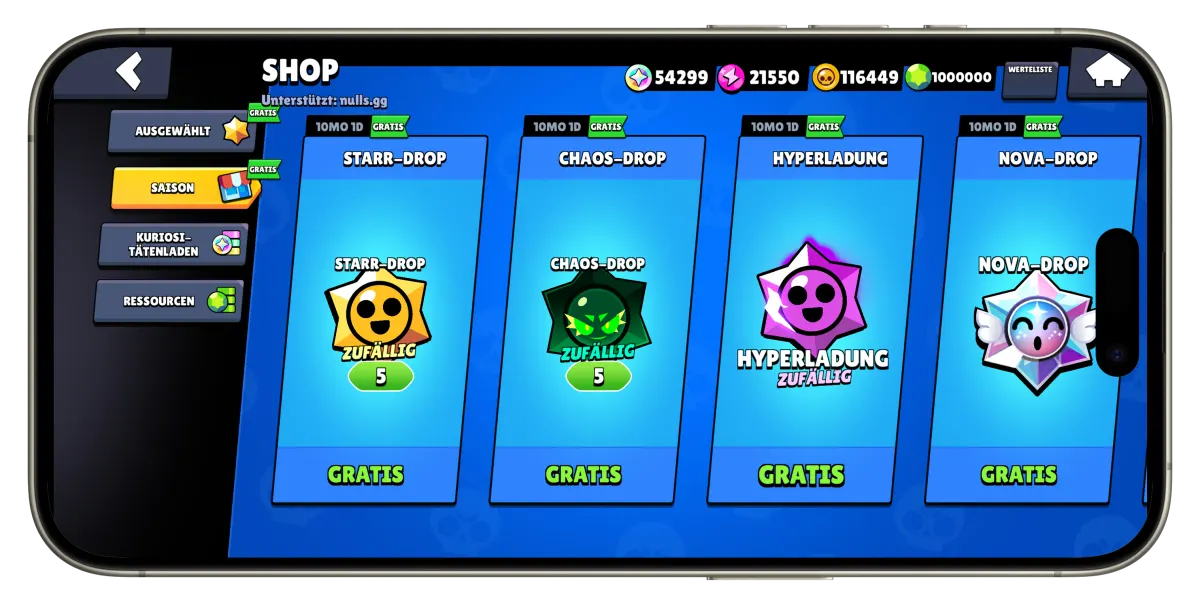Nulls Brawl Shop mit kostenlosen Starr-Drops